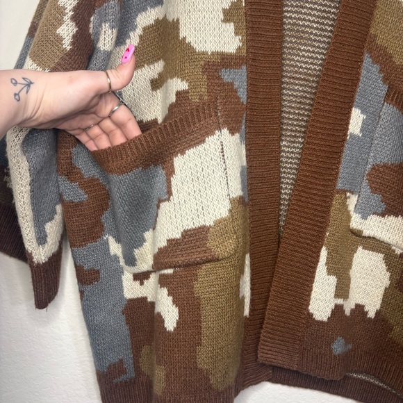 POL Neutral Camouflage open cardigan brown and blue with front pockets size L - Picture 5 of 12